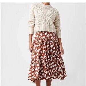 French Connection Brown and White Floral Midi Skirt